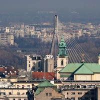 Kościół św. Krzyża, most Świętokrzyski i stacja PKP Stadion.